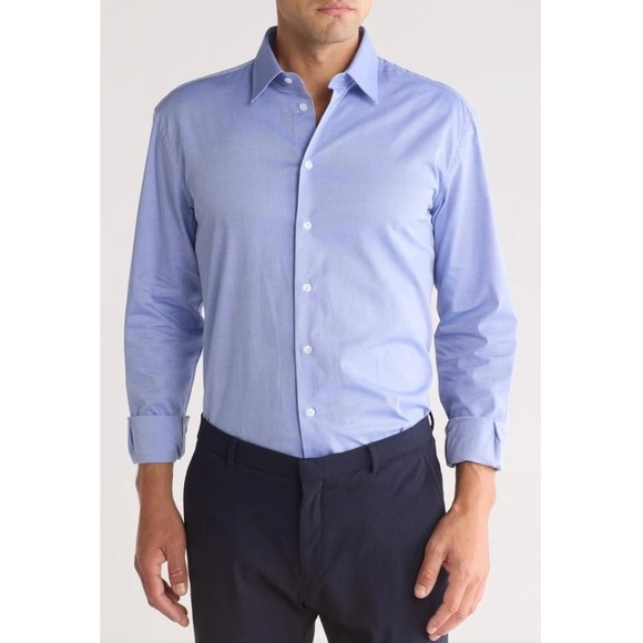 Giorgio Armani Le Collezioni Dress Shirt 16 34/35 Blue Micro Check